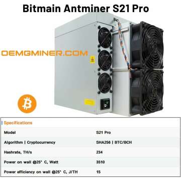 NEW Bitmain Antminer S21 Pro 234T 3510W 15J/T BTC Bitcoin Miner ASIC Miner Crypto Miner Include Power Cord (S21 Pro 234T 3510W)