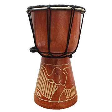 Djembe Drum Carved Bongo African inspired music also a unique gifting idea. Carver Abstract Elephant Giraffe Turtle. (8 Inch, Elephant)