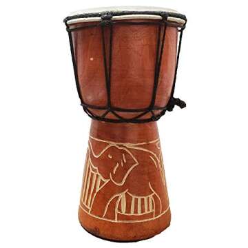 Djembe Drum Carved Bongo African inspired music also a unique gifting idea. Carver Abstract Elephant Giraffe Turtle. (8 Inch, Elephant)