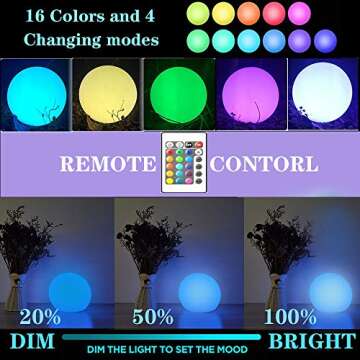 Borelor LED Ball Light, 6-Inch Rechargeable & Remote Control Globe Lights 16 RGB Colors Changing Indoor/Outdoor Night Light for Home/Party/Lawn/Desk Decoration