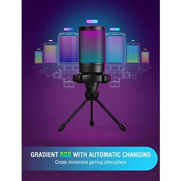 FIFINE Gaming USB Microphone for PC PS5, Condenser Mic with Quick Mute, RGB Indicator, Tripod Stand, Pop Filter, Shock Mount, Gain Control for Streaming Discord Twitch Podcasts Videos- AmpliGame