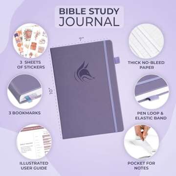 Clever Fox Bible Study Journal Large – Church Notes Notebook – Note Taking & Journaling Kit – Faith Based Religious Accessories, 7x10” (Lavender)