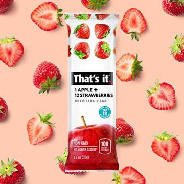 That's it. Apple + Strawberry 100% Natural Real Fruit Bar, Best High Fiber Vegan, Gluten Free Healthy Snack, Paleo for Children & Adults, Non GMO No Sugar Added, No Preservatives Energy Food (12 Pack)