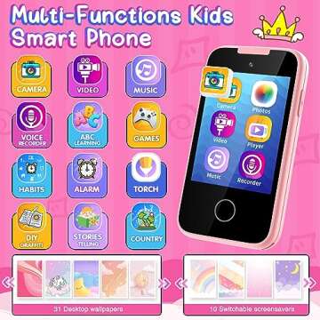 Kids Phone for Girls Aged 3-6 with Dual Camera, Touchscreen Toy Phones for Kids MP3 Music Player 13 Puzzle Games, Educational Toys Christmas Birthday Gifts for Girls Ages 3 4 5 6 7 with SD Card Pink