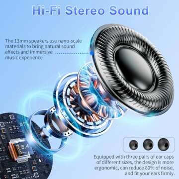 Wireless Earbuds, Bluetooth 5.3 Headphones Stereo Deep Bass with LED Display, 56H Playtime with Noise Cancelling Mic, IPX7 Waterproof in Ear Earbuds, for laptops/tablets/mobile phones/sports, Black