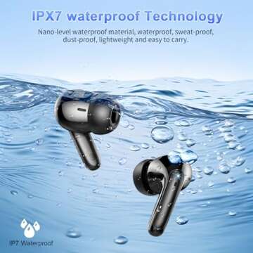 Wireless Earbuds, Bluetooth 5.3 Headphones Stereo Deep Bass with LED Display, 56H Playtime with Noise Cancelling Mic, IPX7 Waterproof in Ear Earbuds, for laptops/tablets/mobile phones/sports, Black