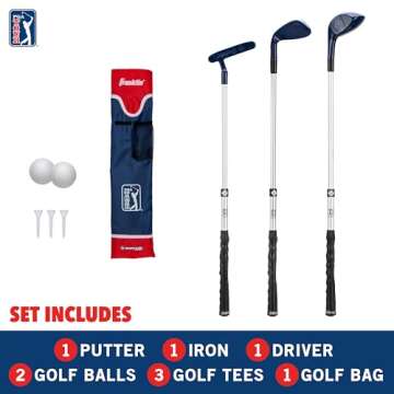 Franklin Sports PGA Tour Kids Golf Set - Youth Adjustable Plastic Golf Club Set - Kids Plastic Golf Set with Bag and Balls - Adjustable Length Clubs for Toddlers - Red & Blue