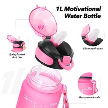 MEITAGIE Water Bottle 32oz with Straw, Motivational Water Bottle with Time Marker & Buckle Strap,Leak-Proof Tritan BPA-Free, Ensure You Drink Enough Water for Fitness, Gym, Camping, Outdoor Sports