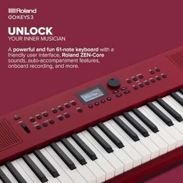 Roland GO:KEYS 3 Music Creation Keyboard | 61-Note Keyboard | Built-In Stereo Speakers | Bluetooth Audio/MIDI Support for Music Streaming - Dark Red