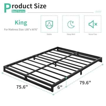 Lutown-Teen 6 Inch King Size Bed Frame Sturdy Mattress Foundation, Heavy Duty Metal Platform with Steel Slats Support No Box Spring Needed, Noise Free, Easy Assembly, Black