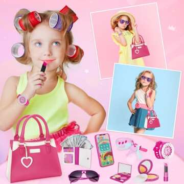 Officygnet Play Purse for Little Girls, Princess Pretend Play Girls Toys for 3 4 5 6 7 8 Year Old, Toddler Purse with Accessories, Kids Toy Purse Birthday for Girls Ages 3-5 4-5 6-8