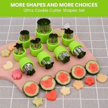 LENK Vegetable Cutter Shapes Set,Mini Pie,Fruit and Cookie Stamps Mold for Kids Baking and Food Supplement Tools Accessories Crafts for Kitchen,Green,9 Pcs