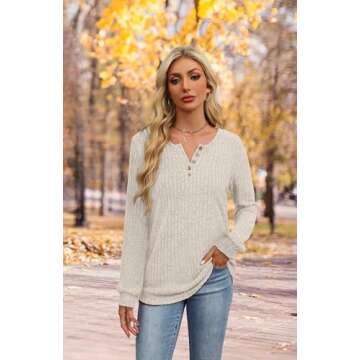 XIEERDUO Tunics or Tops to Wear with Leggings Long Sleeve Shirts for Women Henley Sweater Winter Clothes Beige S