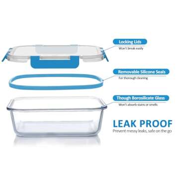 M MCIRCO 24-Piece Glass Food Storage Containers with Upgraded Snap Locking Lids,Glass Meal Prep Containers Set - Airtight Lunch Containers, Microwave, Oven, Freezer and Dishwasher, Blue