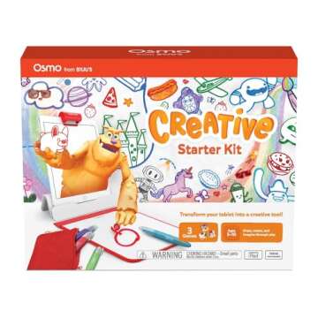 Osmo - Creative Starter Kit for IPad - 3 Educational Learning Games - Creative Drawing & Problem Solving/ Early Physics - STEM Toy Gifts for Kid, Boy & Girl - Ages 5 6 7 8 9 10 (Osmo Base Included)