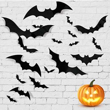 64Pcs 3D bat Stickers, Halloween Party Scary bat murals DIY Home Window Decoration, Removable bat Stickers for Indoor and Outdoor Halloween Wall Decorations (A)