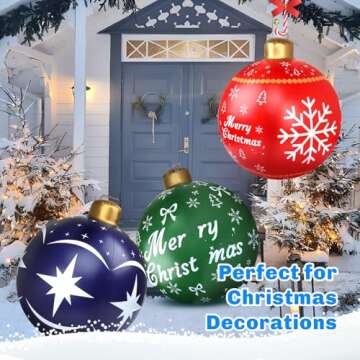 CACSPS 3 Pcs 24 Inch Light up PVC Giant Inflatable Christmas Ball Large PVC Decorated Ball Blow Up Christmas Inflatables Ornaments Outdoor Holiday Yard Tree Decorations for Christmas (Red&Blue&Green)