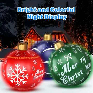 CACSPS 3 Pcs 24 Inch Light up PVC Giant Inflatable Christmas Ball Large PVC Decorated Ball Blow Up Christmas Inflatables Ornaments Outdoor Holiday Yard Tree Decorations for Christmas (Red&Blue&Green)