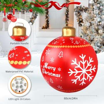 CACSPS 3 Pcs 24 Inch Light up PVC Giant Inflatable Christmas Ball Large PVC Decorated Ball Blow Up Christmas Inflatables Ornaments Outdoor Holiday Yard Tree Decorations for Christmas (Red&Blue&Green)