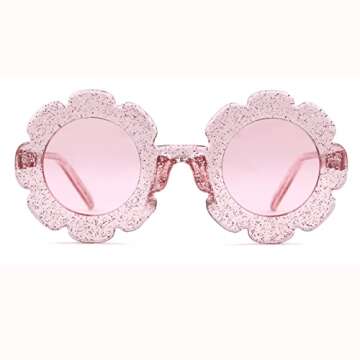 ADE WU Sunglasses for Kids Round Flower Cute Glasses UV 400 Protection Children Girl Boy Gifts (Pink Pink)