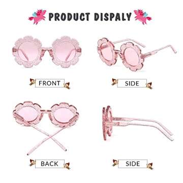 ADE WU Sunglasses for Kids Round Flower Cute Glasses UV 400 Protection Children Girl Boy Gifts (Pink Pink)