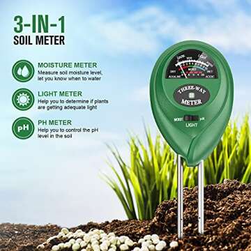 Atree Soil pH Meter, 3-in-1 Soil Tester Kits with Moisture,Light and PH Test for Garden, Farm, Lawn, Indoor & Outdoor (No Battery Needed)