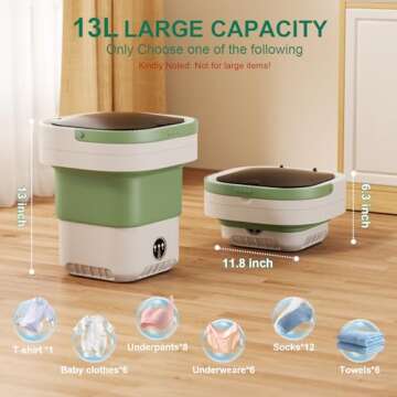 𝐍𝐞𝐰𝐞𝐬𝐭 13L Portable Washing Machine, Large Capacity Foldable Mini Washer and Spin Dryer with Deep Cleaning of Underwear, Baby Clothes and Small Clothes for Apartments, Dorm,RV, Travel, Hotel