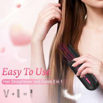 Cordless Hair Straightener Brush for Women