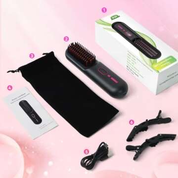 Cordless Hair Straightener Brush for Women