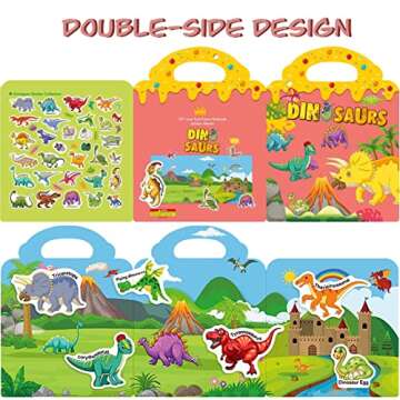 Reusable Sticker Book for Kids 2-4, 2 Sets Vehicle & Dinosaur Sticker Busy Book Educational Learning Toys Travel Stickers Quiet Activity Books for Toddler Age 2+ Birthday Gifts