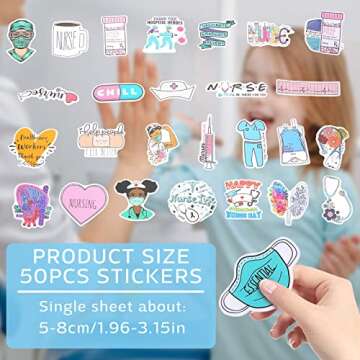 50PCS Nursing Stickers, Medical Stickers Vinyl Nursing Student Stickers Funny Nurse Stickers for Water Bottles Nursing Appreciation Planner Gifts Healthcare Worker Therapy Accessories