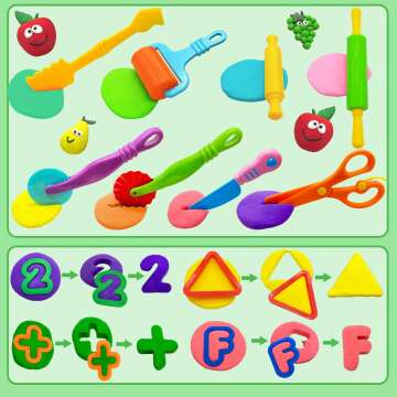 Playdough Tools 55 PCS Play Dough Tools Set for Kids, Play Dough Accessories Plastic Playdough Alphabet Numbers Shapes Cutters,Playdough Rollers,Dough Scissors