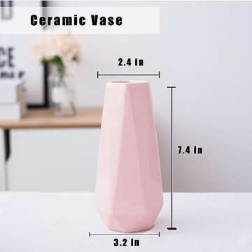 Ceramic Vase, 7.4 Inch for Pampas Calla Lily Tulip, Flower Vase Minimalism Style for Modern Table Shelf Home Decor, Fit for Housewarming, Weddings, Birthday, Christmas, Thanksgiving, New Year (Pink)