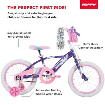 Huffy Kids 12/16 Inch Bikes, Multiple Color Options Available, Ideal for Ages 3+ Years Old, Quick Connect Assembly, Removable Training Wheels, Chain Guard for Safety, Fun and Playful Designs