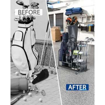 Mythinglogic Golf Storage Garage Organizer,Golf Bag Storage Stand and Other Golfing Equipment Rack,Extra Large Design for Golf Clubs Accessories,2 golf bag rack