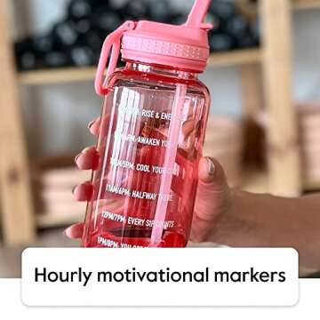 Takeya 32 oz Motivational Water Bottle with Straw Lid with Time Marker, Premium Quality BPA Free Tritan Plastic, Flutter Pink