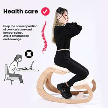 Ergonomic Kneeling Chair Birch Computer Stool Relax Your Knees with Sponge Cushion, Easy to Assemble Improve Sitting Posture for Home Office (Wood)