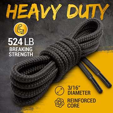 Miscly Round Boot Laces [1 Pair] Heavy Duty and Durable Shoelaces for Boots, Work Boots & Hiking Shoes (Black, 27 inches (69 cm))