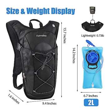 Zavothy Lightweight Hydration Backpack with 2L Water Bladder Water Backpack Hydration Pack for Cycling Running Biking Hiking Backpack Black