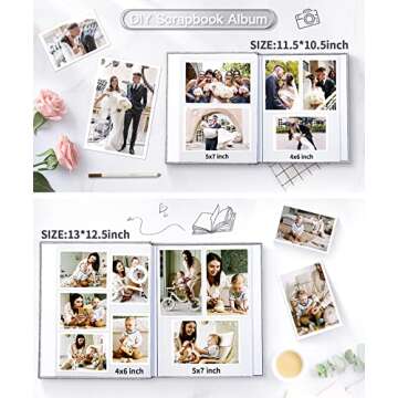 Popotop Photo Album Self Adhesive Scrapbook Album for 4x6 5x7 8x10 Pictures DIY Photo Book,Birthday Gifts for Women Mom,Wedding Baby Family Travel