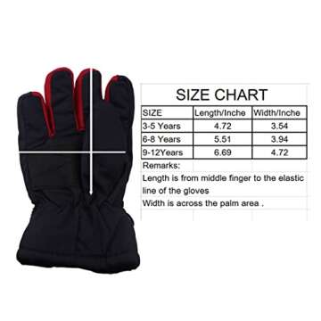 kimmyku Waterproof Snow Winter Gloves for Toddler Kids boy Girls ， Toddler Children Kids Waterproof Gloves for Ski Driving Windproof Black 3-4-5-6-7-8 Years