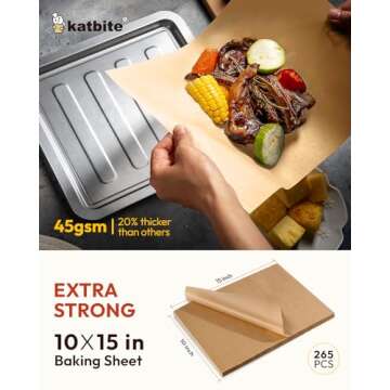 Katbite 265 Pcs Heavy Duty Parchment Paper Sheets for Baking & Cooking