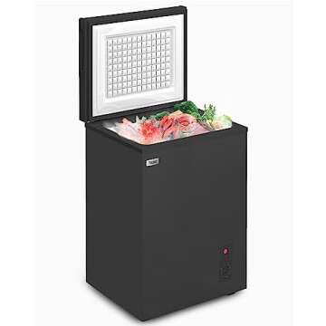 TABU 3.5 Cu Ft Chest Freezer, Deep Freezer with Removable Storage Basket, Top Open Door Small Chest Freezer with 7 Level Adjustable Temperature, Compact Freezer with Top Open Door (Black)