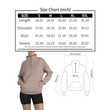 Trendy Queen Sweatshirts Half Zip Pullover Quarter Zip Oversized Hoodies Sweaters Comfy Fall Outfits 2024 Y2K Winter Clothes Coffee Grey M