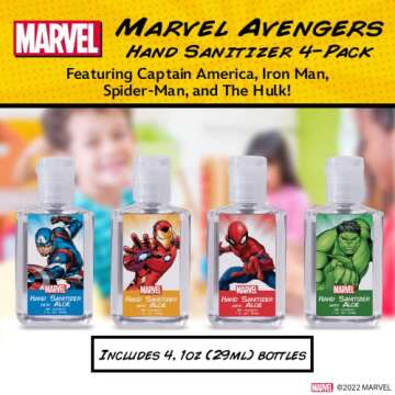 Evergreen Research Disney Store Marvel Hand Sanitizer Holder Set - Pack of 4, Travel Size, Refillable and Portable Sanitizers w/Holders and Clip