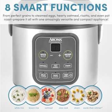 AROMA Professional Digital Rice Cooker, Multicooker, 4-Cup (Uncooked) / 8-Cup (Cooked), Steamer, Slow Cooker, Grain Cooker, 2Qt, Stainless Steel Exterior, ARC-994SG