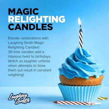 Laughing Smith Magic Relighting Candles - (30 pk) - Trick Happy Birthday Party Decorations for Cakes - Prank Celebration Candle - for Kids & Fun-Loving Adults