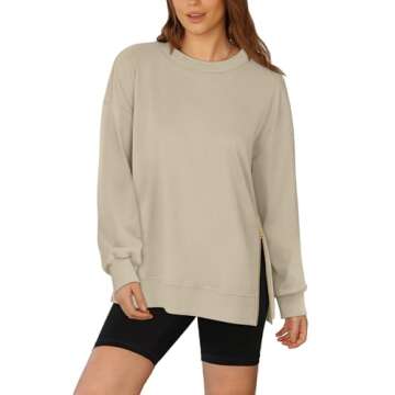 WIHOLL Women Sweatshirts Trendy Lightweight Pullover Sweaters Long Sleeve Crewneck Oversized Outfits Travel Clothes Beige S