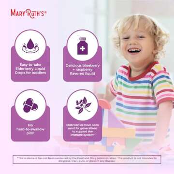 MaryRuth Organics Toddler Elderberry Syrup, USDA Organic Elderberry, Sugar Free Kids Immune Support Supplement for Ages 1-3 Years, Clean Label Project Verified®, Vegan, Non-GMO, Gluten Free, 1 Fl Oz