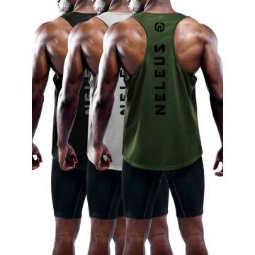 NELEUS Men's 3 Pack Dry Fit Y-Back Muscle Tank Tops - Breathable Activewear